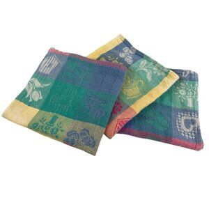 Colorful Vintage Floral Plaid Cotton Cloth Napkins Bright 90s Cottage